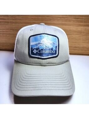 Columbia Trucker Hat Grey Mesh Snapback Mountain Patch Outdoor Hiking Unisex
